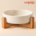 Ceramic Pet Bowl with Wood Stand