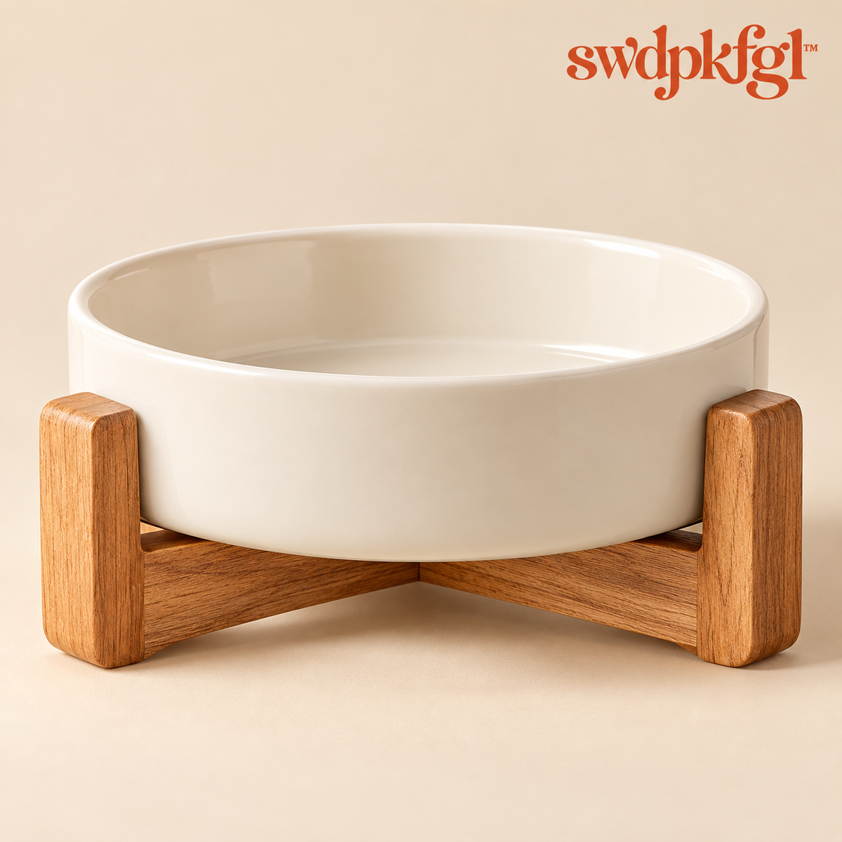 Ceramic Pet Bowl with Wood Stand