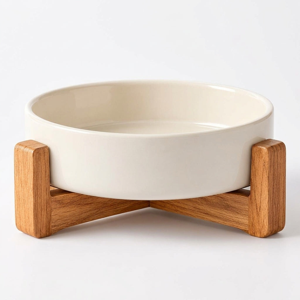 Ceramic Pet Bowl with Wood Stand